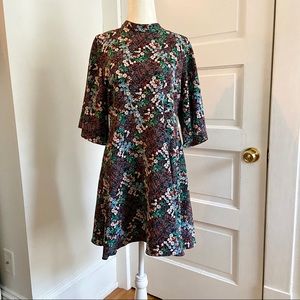 Zara Mini Babydoll Dress Mock Neck Floral Print